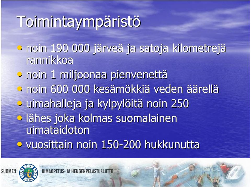 veden äärellä uimahalleja ja kylpylöitä noin 250 lähes joka