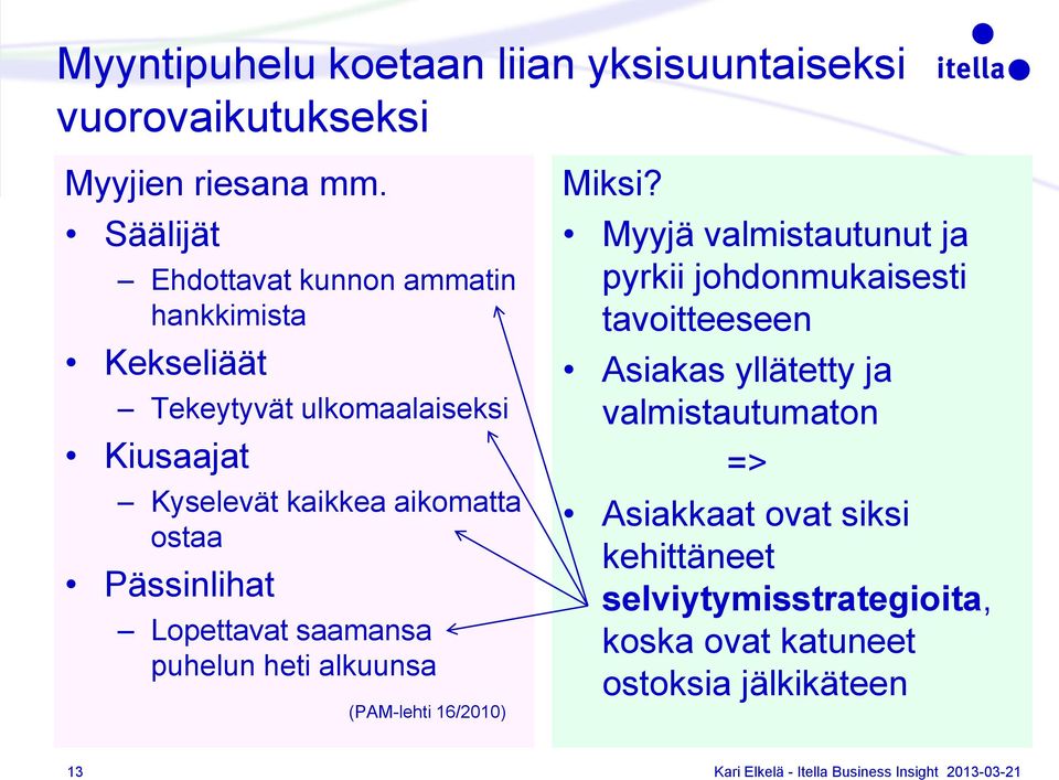 ostaa Pässinlihat Lopettavat saamansa puhelun heti alkuunsa (PAM-lehti 16/2010) Miksi?