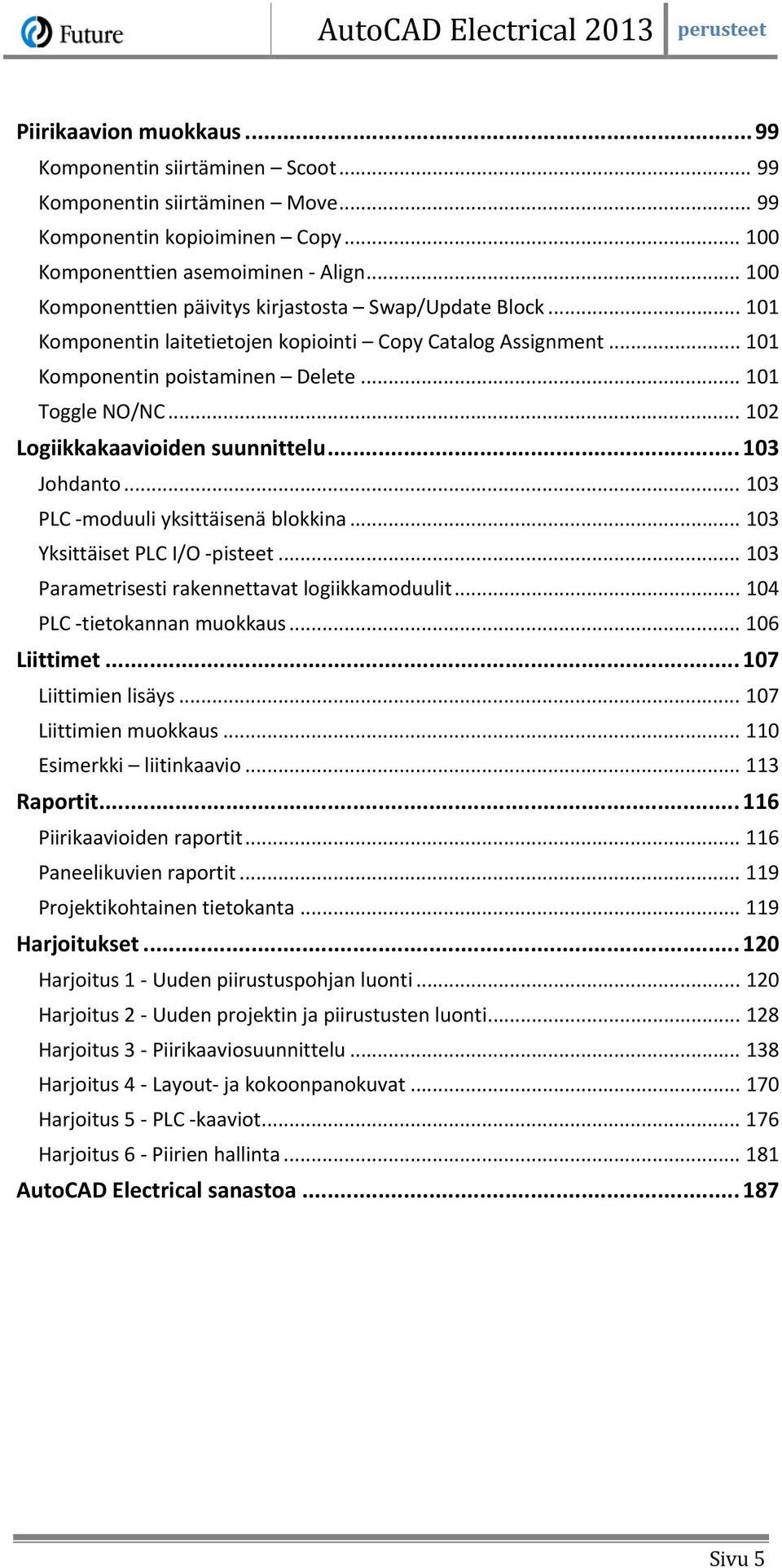 .. 102 Logiikkakaavioiden suunnittelu... 103 Johdanto... 103 PLC -moduuli yksittäisenä blokkina... 103 Yksittäiset PLC I/O -pisteet... 103 Parametrisesti rakennettavat logiikkamoduulit.