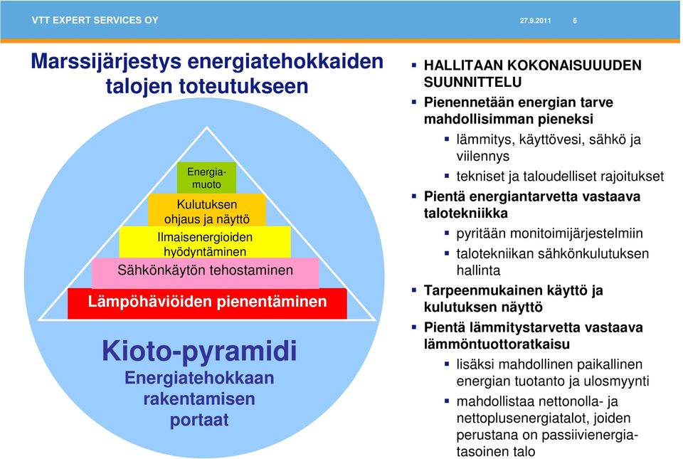 taloudelliset rajoitukset Pientä energiantarvetta vastaava talotekniikka pyritään monitoimijärjestelmiin talotekniikan sähkönkulutuksen hallinta Tarpeenmukainen käyttö ja kulutuksen näyttö Pientä