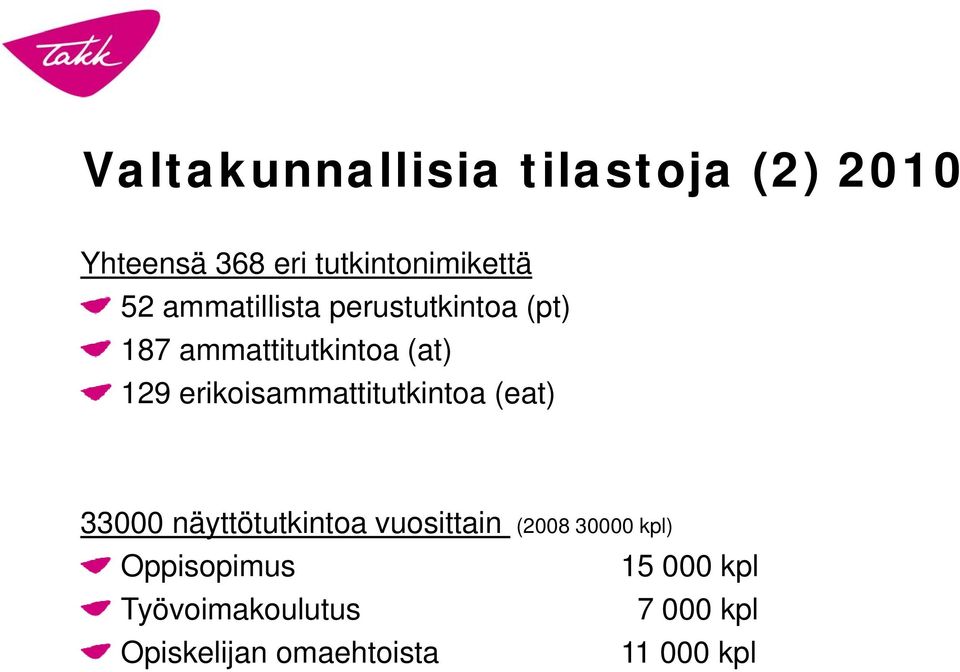 erikoisammattitutkintoa (eat) 33000 näyttötutkintoa vuosittain (2008 30000