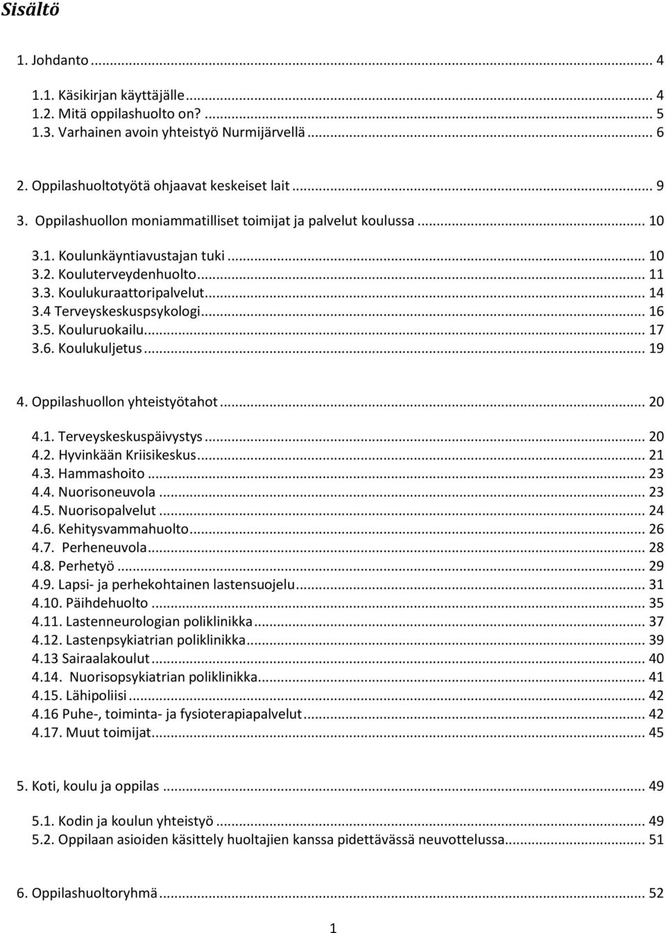 .. 16 3.5. Kouluruokailu... 17 3.6. Koulukuljetus... 19 4. Oppilashuollon yhteistyötahot... 20 4.1. Terveyskeskuspäivystys... 20 4.2. Hyvinkään Kriisikeskus... 21 4.3. Hammashoito... 23 4.4. Nuorisoneuvola.