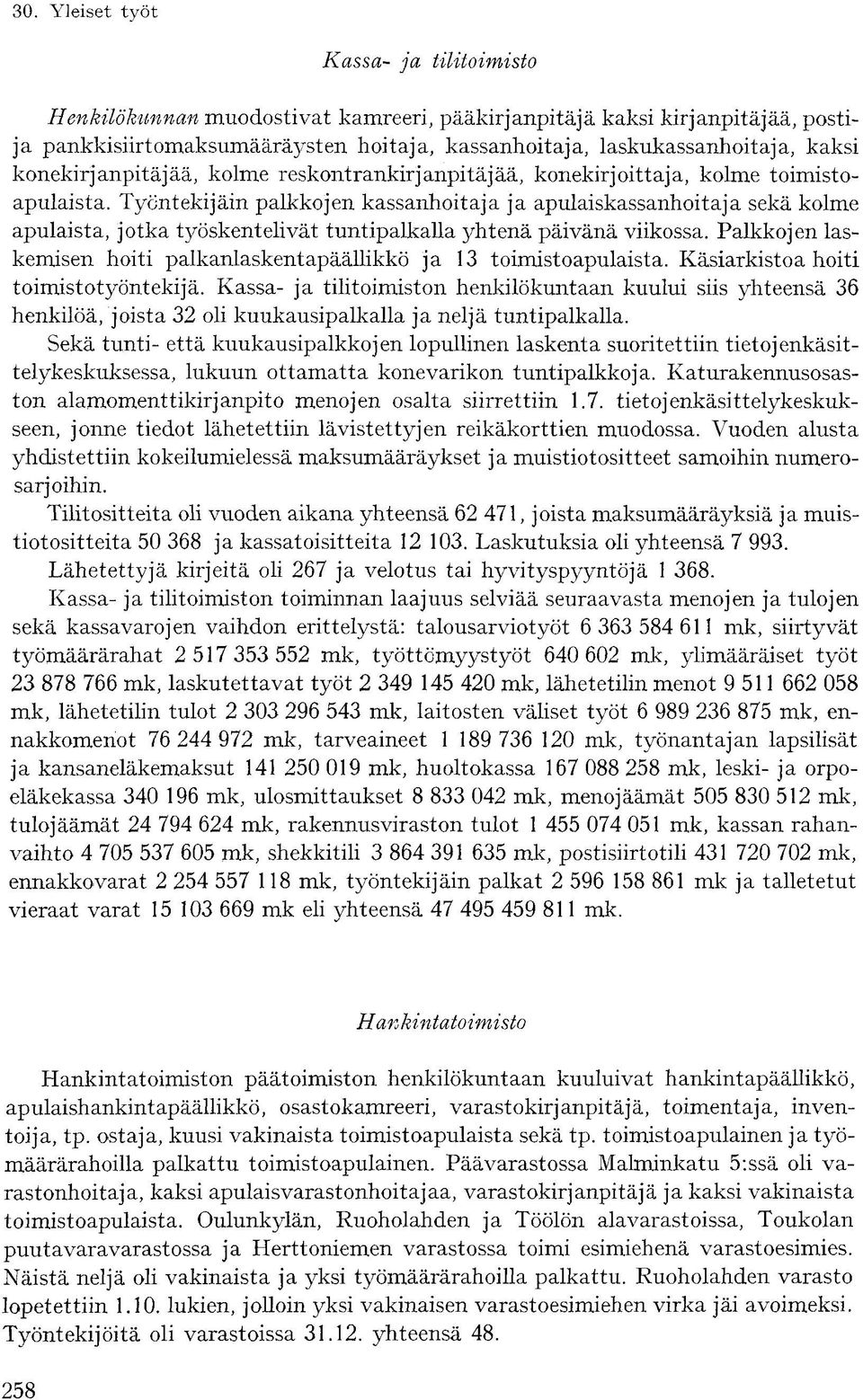 Työntekijäin palkkojen kassanhoitaja ja apulaiskassanhoitaja sekä kolme apulaista, jotka työskentelivät tuntipalkalla yhtenä päivänä viikossa.