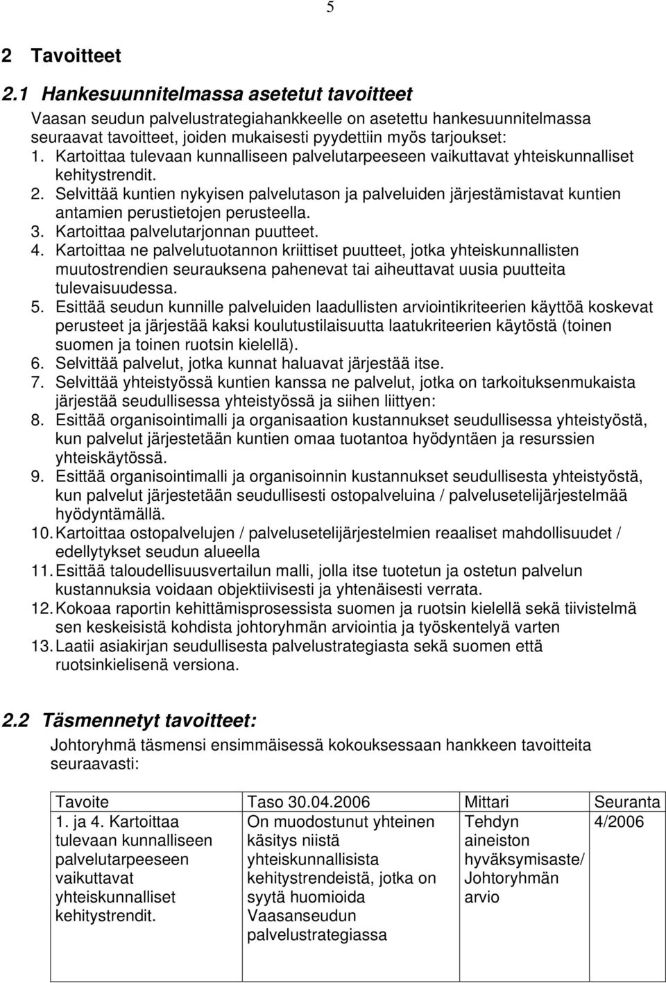 Kartoittaa tulevaan kunnalliseen palvelutarpeeseen vaikuttavat yhteiskunnalliset kehitystrendit. 2.