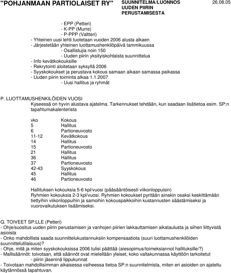 1.2007 - Uusi hallitus ja ryhmät P. LUOTTAMUSHENKILÖIDEN VUOSI Kyseessä on hyvin alustava ajatelma. Tarkennukset tehdään, kun saadaan lisätietoa esim.