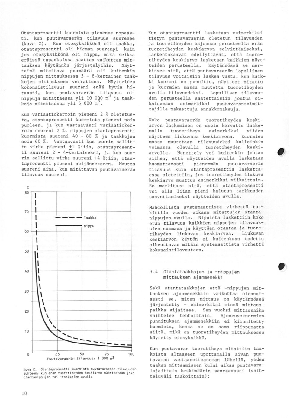 Näyt teinä mitattava puumaara oli kui t enki n nippuj.en mittauksessa 5 8 kertainen taakkojen mittaukseen verrattuna.