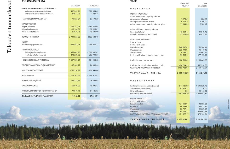 2013 VALTION VARSINAINEN MÄÄRÄRAHA Yleisavustus neuvontatoimintaan 467 243,76 378 054,62 Erityisavustus neuvontatoimintaan 29 977,23 21 721,25 HANKKEIDEN MÄÄRÄRAHAT 90 623,84 57 198,28 MYYNTITUOTOT