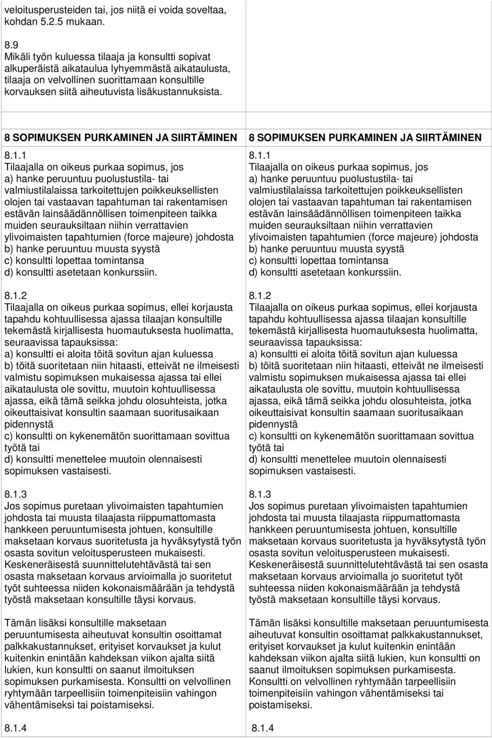 8 SOPIMUKSEN PURKAMINEN JA SIIRTÄMINEN 8 SOPIMUKSEN PURKAMINEN JA SIIRTÄMINEN 8.1.