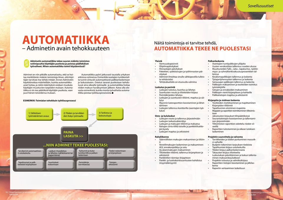 Adminet on niin pitkälle automatisoitu, että se hoitaa merkittävän määrän toimintoja ilman, että käyttäjän tarvitsee itse tehdä mitään.