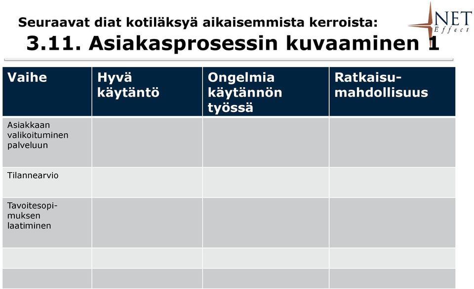 Ongelmia käytännön työssä Ratkaisumahdollisuus Asiakkaan