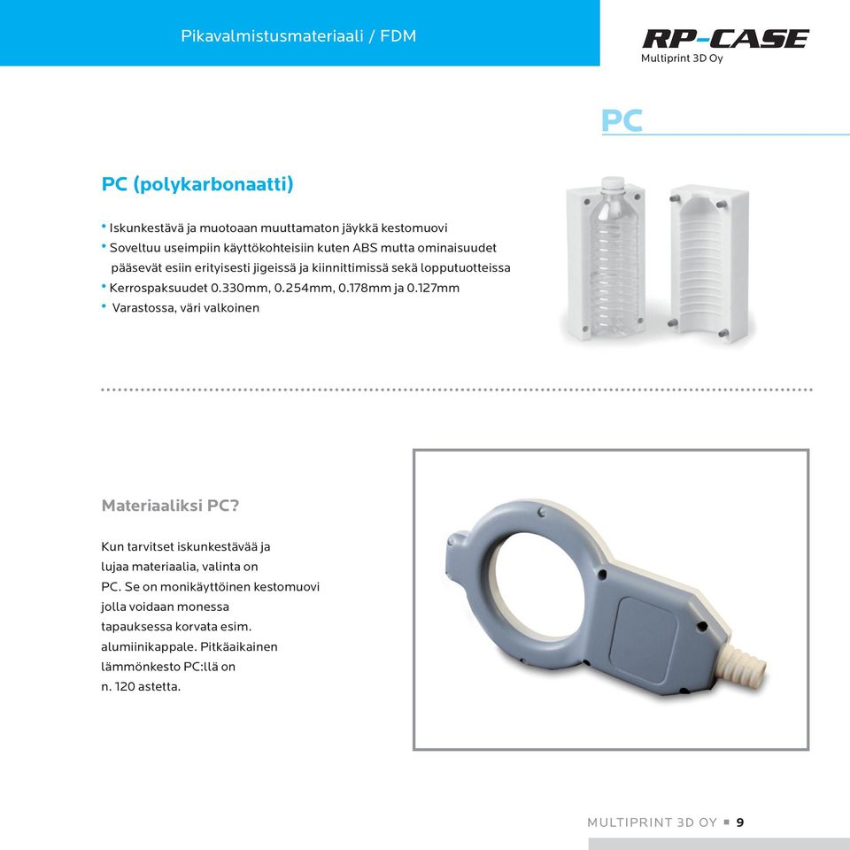 254mm, 0.178mm ja 0.127mm Varastossa, väri valkoinen Materiaaliksi PC? Kun tarvitset iskunkestävää ja lujaa materiaalia, valinta on PC.