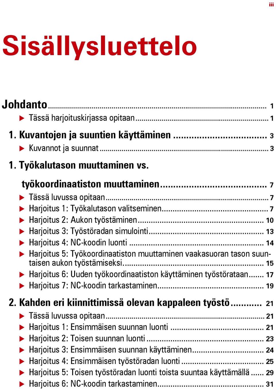 .. 13 Harjoitus 4: NC-koodin luonti... 14 Harjoitus 5: Työkoordinaatiston muuttaminen vaakasuoran tason suuntaisen aukon työstämiseksi.