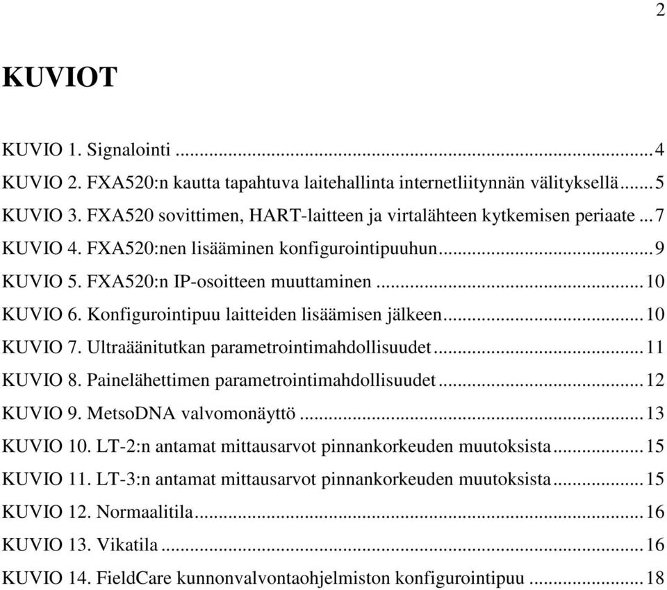 Ultraäänitutkan parametrointimahdollisuudet... 11 KUVIO 8. Painelähettimen parametrointimahdollisuudet... 12 KUVIO 9. MetsoDNA valvomonäyttö... 13 KUVIO 10.