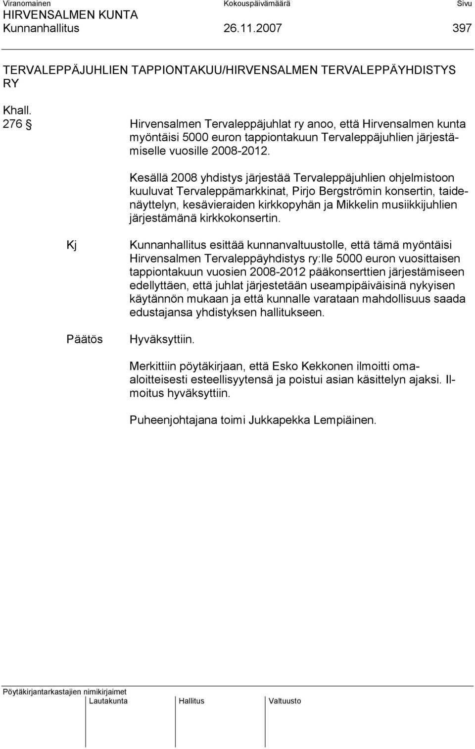 Kesällä 2008 yhdistys järjestää Tervaleppäjuhlien ohjelmistoon kuuluvat Tervaleppämarkkinat, Pirjo Bergströmin konsertin, taidenäyttelyn, kesävieraiden kirkkopyhän ja Mikkelin musiikkijuhlien