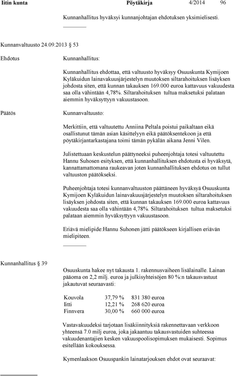 000 euroa kattavuus vakuudesta saa olla vähintään 4,78%. Siltarahoituksen tultua maksetuksi palataan aiemmin hyväksyttyyn vakuustasoon.