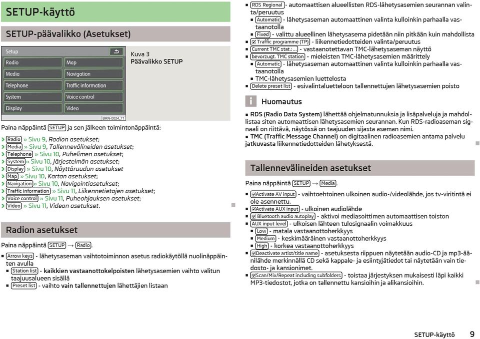 stat.:... - vastaanotettavan TMC-lähetysaseman näyttö bevorzugt.