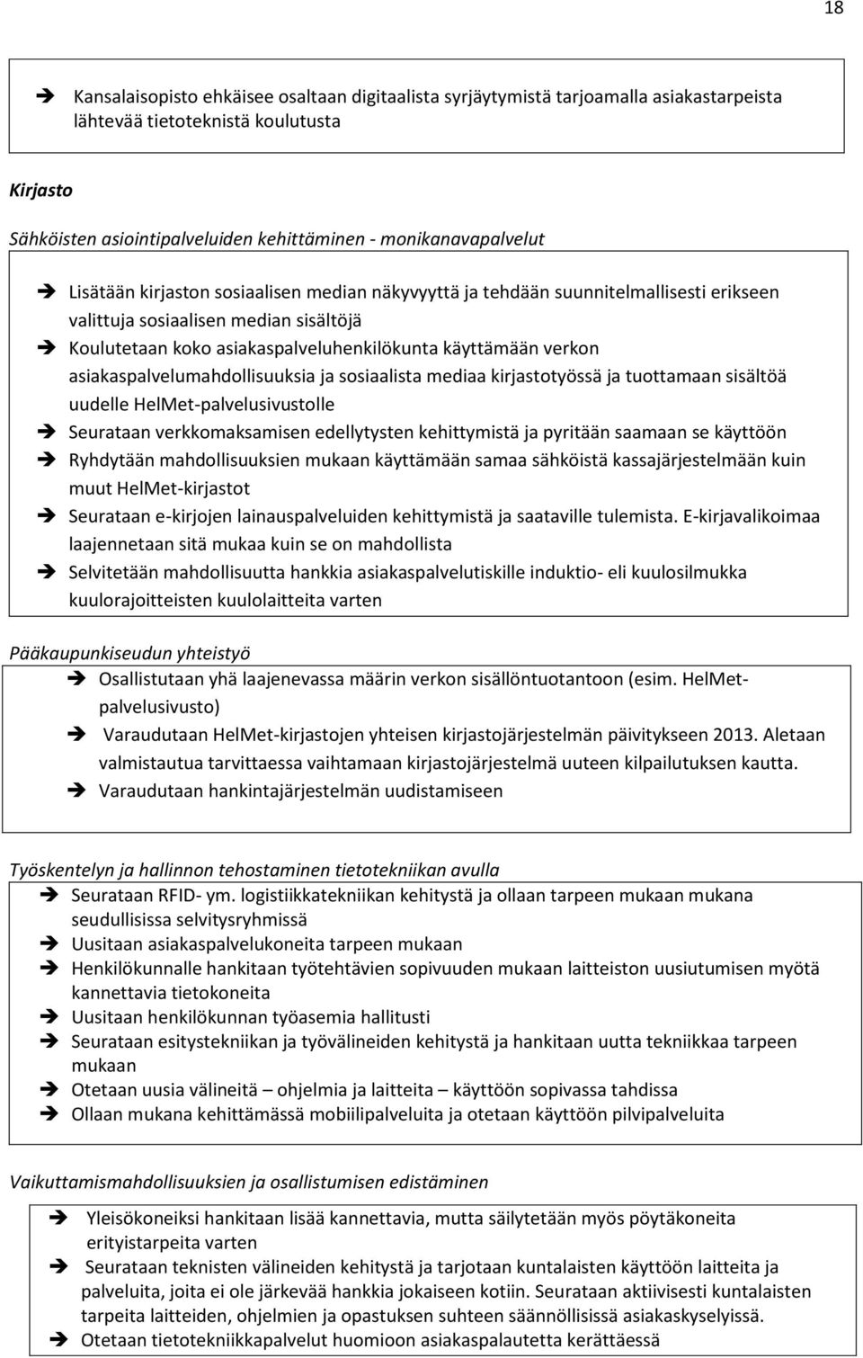 käyttämään verkon asiakaspalvelumahdollisuuksia ja sosiaalista mediaa kirjastotyössä ja tuottamaan sisältöä uudelle HelMet-palvelusivustolle Seurataan verkkomaksamisen edellytysten kehittymistä ja