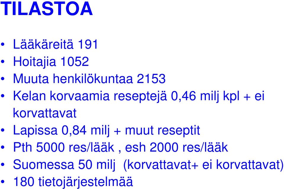 0,84 milj + muut reseptit Pth 5000 res/lääk, esh 2000 res/lääk