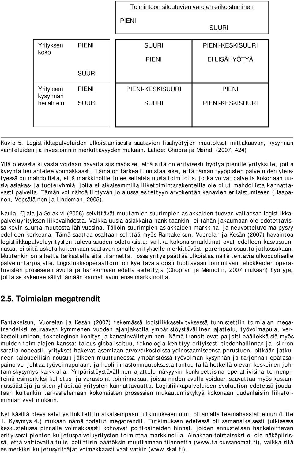 Lähde: Chopra ja Meindl (2007, 424) Yllä olevasta kuvasta voidaan havaita siis myös se, että siitä on erityisesti hyötyä pienille yrityksille, joilla kysyntä heilahtelee voimakkaasti.