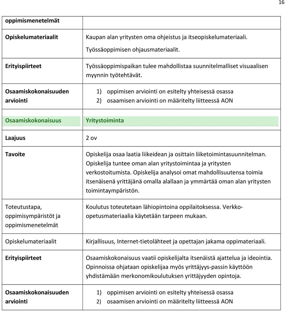 Opiskelija tuntee oman alan yritystoimintaa ja yritysten verkostoitumista.