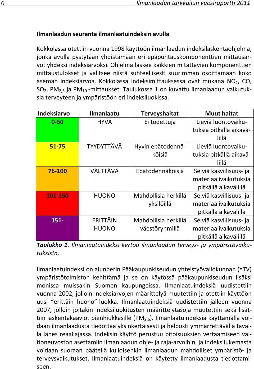 Ohjelma laskee kaikkien mitattavien komponenttien mittaustulokset ja valitsee niistä suhteellisesti suurimman osoittamaan koko aseman indeksiarvoa.