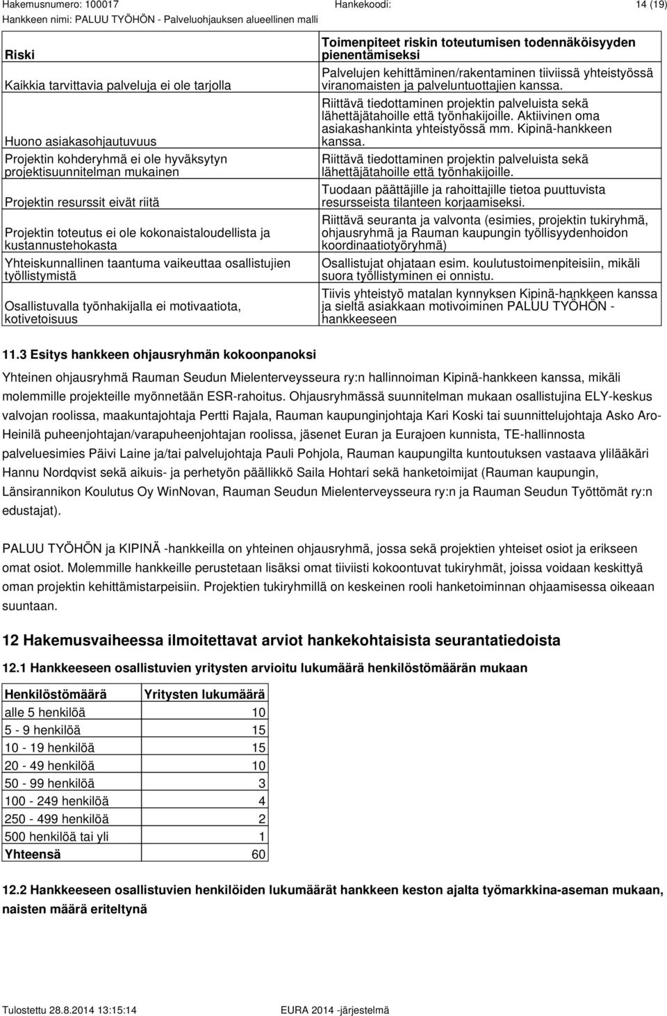 riskin toteutumisen todennäköisyyden pienentämiseksi Palvelujen kehittäminen/rakentaminen tiiviissä yhteistyössä viranomaisten ja palveluntuottajien kanssa.