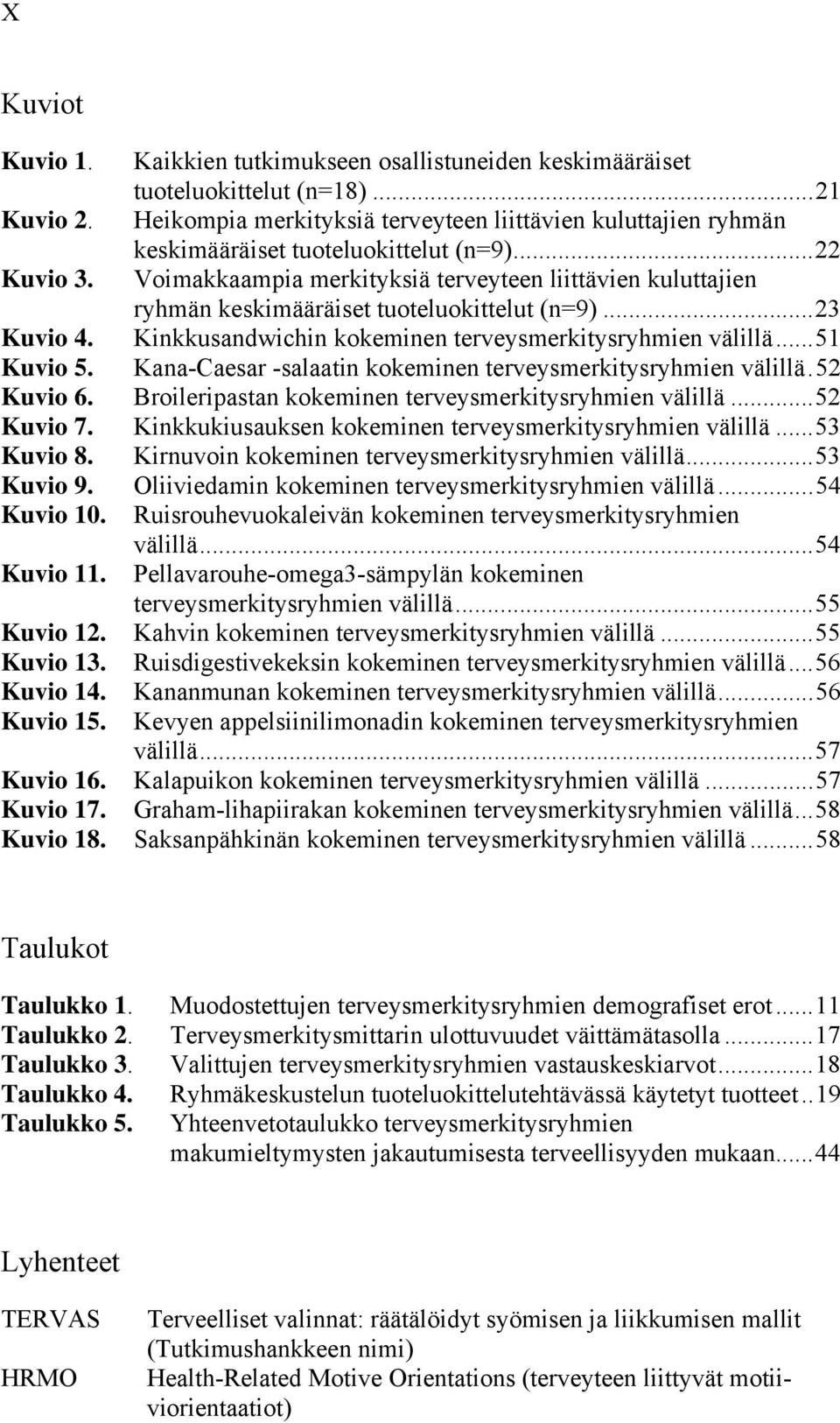 Voimakkaampia merkityksiä terveyteen liittävien kuluttajien ryhmän keskimääräiset tuoteluokittelut (n=9)... 23 Kuvio 4. Kinkkusandwichin kokeminen terveysmerkitysryhmien välillä... 51 Kuvio 5.