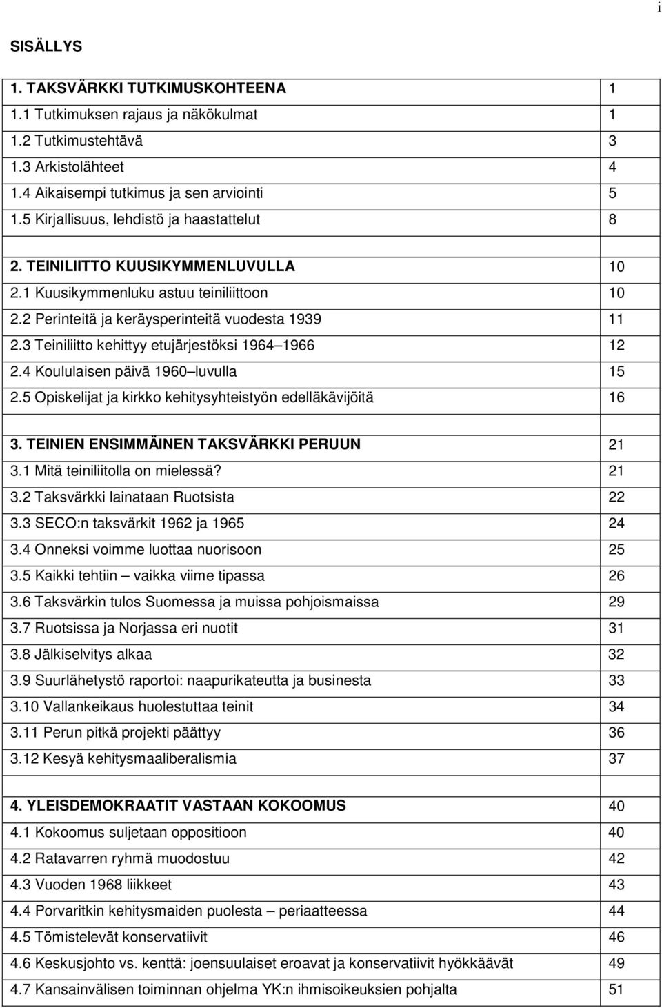 3 Teiniliitto kehittyy etujärjestöksi 1964 1966 12 2.4 Koululaisen päivä 1960 luvulla 15 2.5 Opiskelijat ja kirkko kehitysyhteistyön edelläkävijöitä 16 3. TEINIEN ENSIMMÄINEN TAKSVÄRKKI PERUUN 21 3.