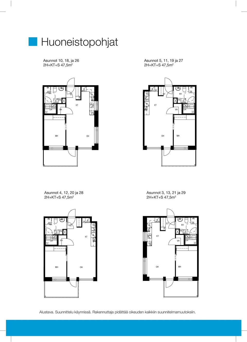 Asunnot 4, 12, 20 ja 28 2H++S 47,5m 2 JK/ TO (P) TO (P) Alustava.