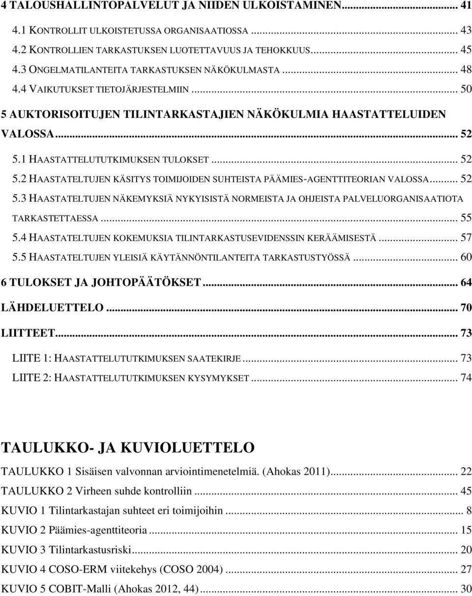 1 HAASTATTELUTUTKIMUKSEN TULOKSET... 52 5.2 HAASTATELTUJEN KÄSITYS TOIMIJOIDEN SUHTEISTA PÄÄMIES-AGENTTITEORIAN VALOSSA... 52 5.3 HAASTATELTUJEN NÄKEMYKSIÄ NYKYISISTÄ NORMEISTA JA OHJEISTA PALVELUORGANISAATIOTA TARKASTETTAESSA.