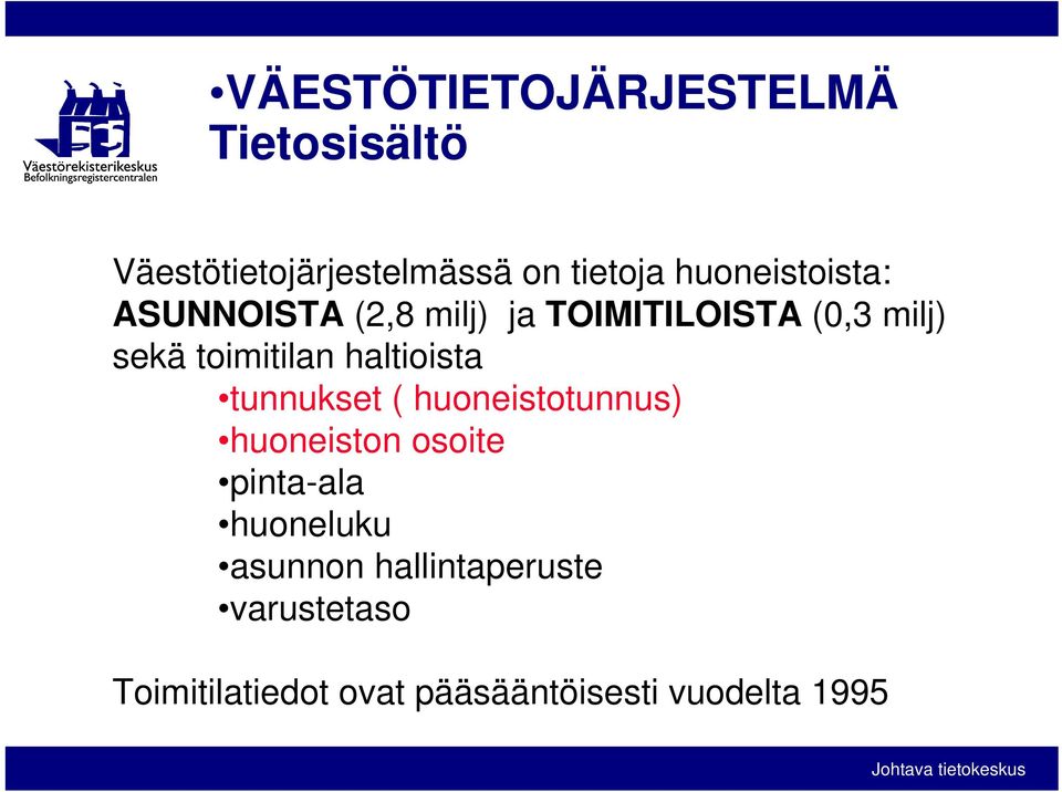 toimitilan haltioista tunnukset ( huoneistotunnus) huoneiston osoite pinta-ala