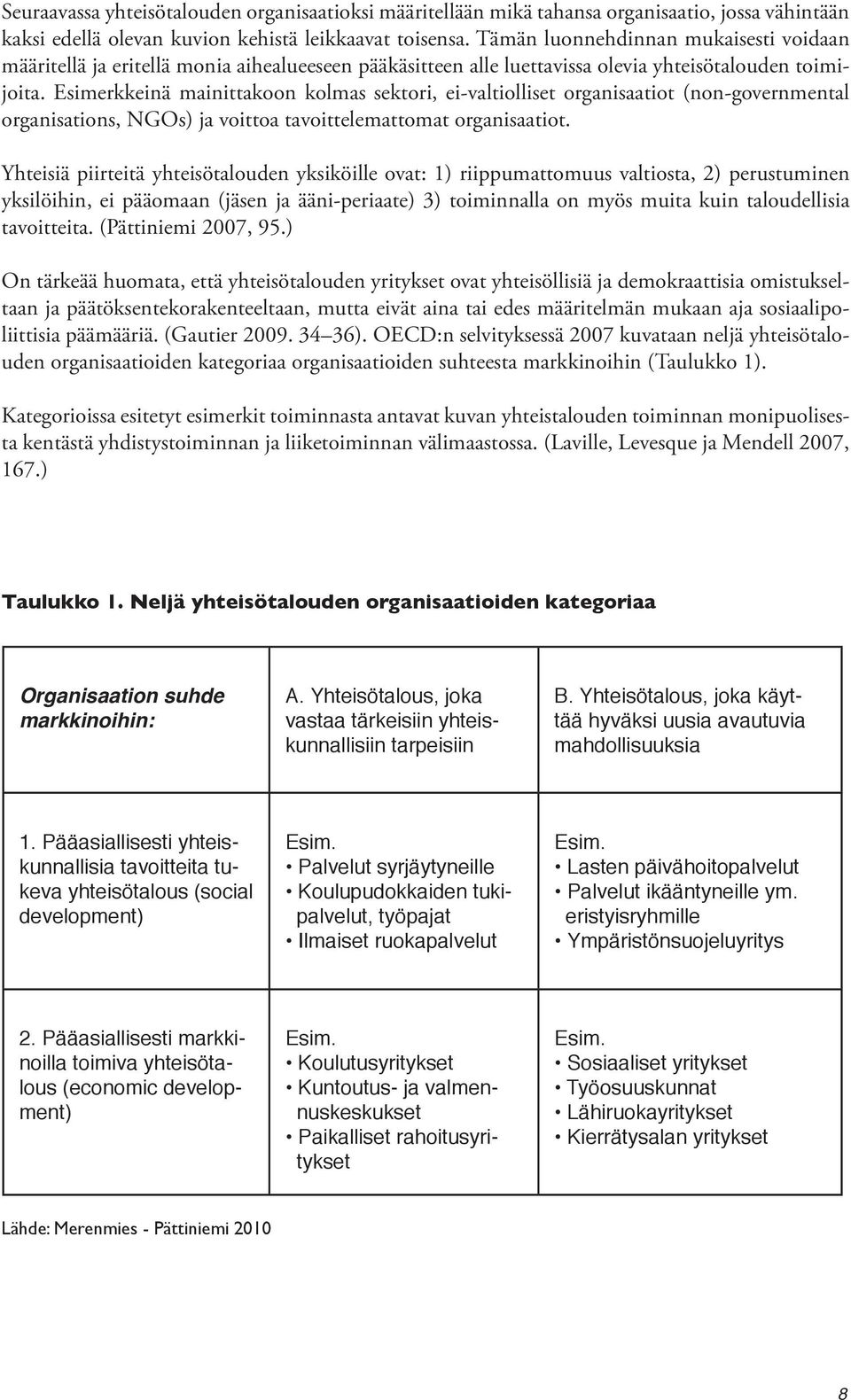 Esimerkkeinä mainittakoon kolmas sektori, ei-valtiolliset organisaatiot (non-governmental organisations, NGOs) ja voittoa tavoittelemattomat organisaatiot.