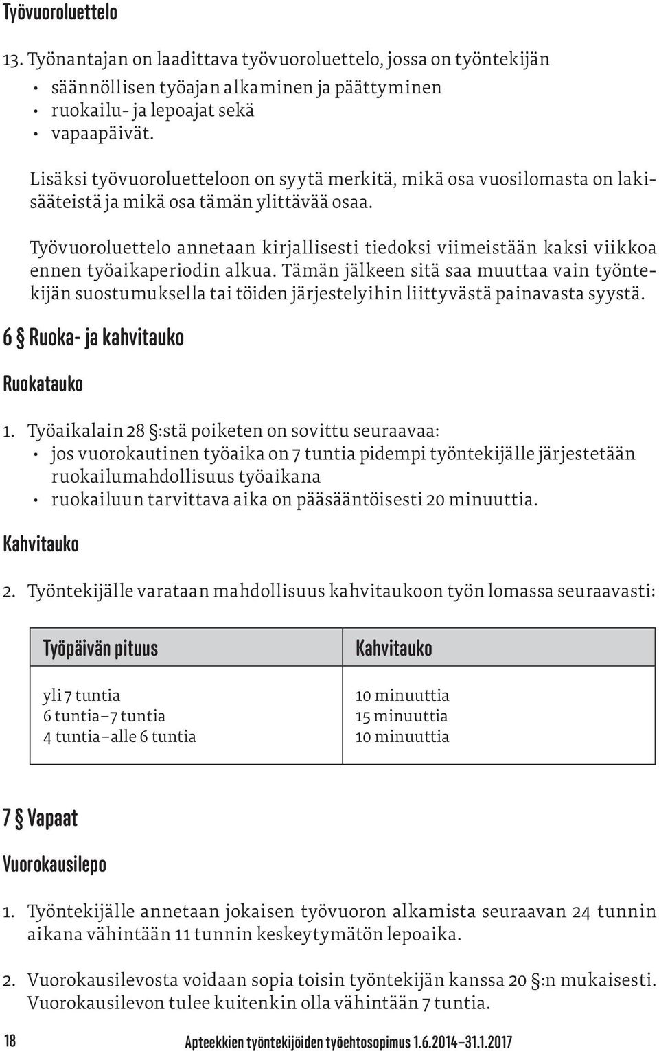 Työvuoroluettelo annetaan kirjallisesti tiedoksi viimeistään kaksi viikkoa ennen työaikaperiodin alkua.