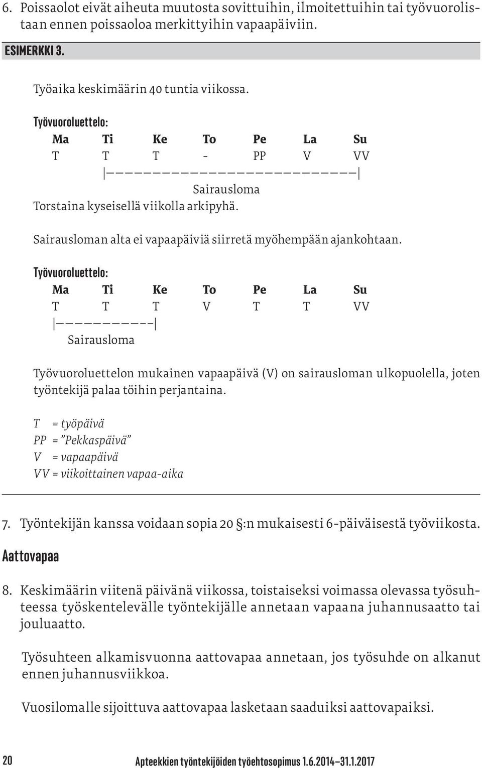 Työvuoroluettelo: Ma Ti Ke To Pe La Su T T T V T T VV Sairausloma Työvuoroluettelon mukainen vapaapäivä (V) on sairausloman ulkopuolella, joten työntekijä palaa töihin perjantaina.