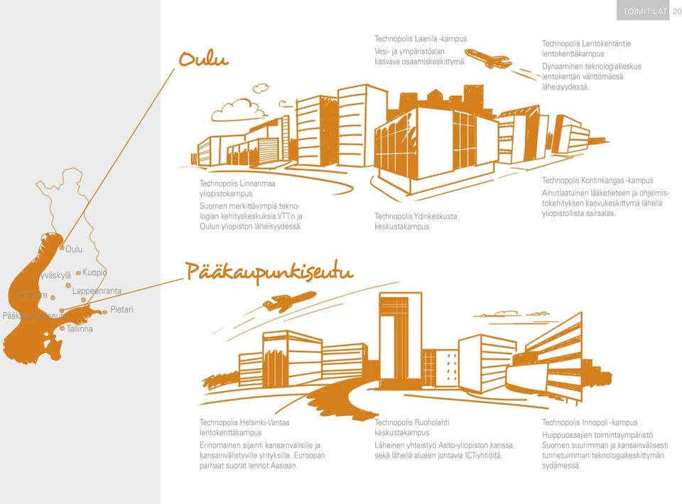 Technopolis Linnanmaa yliopistokampus Suomen merkittävimpiä teknologian kehityskeskuksia VTT:n ja Oulun yliopiston läheisyydessä.