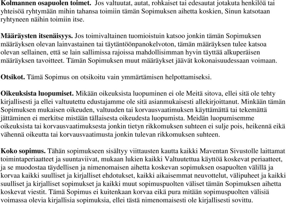 Määräysten itsenäisyys.