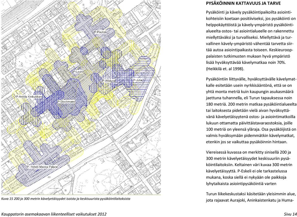 Keskieurooppalaisten tutkimusten mukaan hyvä ympäristö lisää hyväksyttävää kävelymatkaa noin 70%. (Heikkilä et. al 1998).