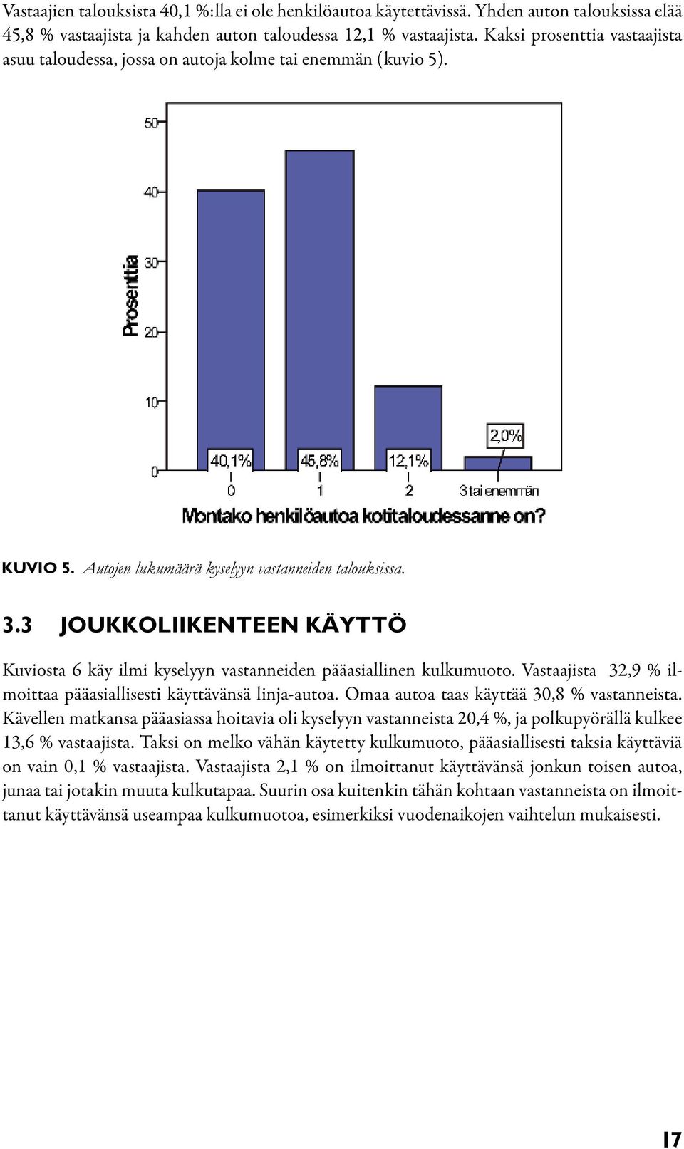 3 Joukkoliikenteen käyttö Kuviosta 6 käy ilmi kyselyyn vastanneiden pääasiallinen kulkumuoto. Vastaajista 32,9 % ilmoittaa pääasiallisesti käyttävänsä linja-autoa.