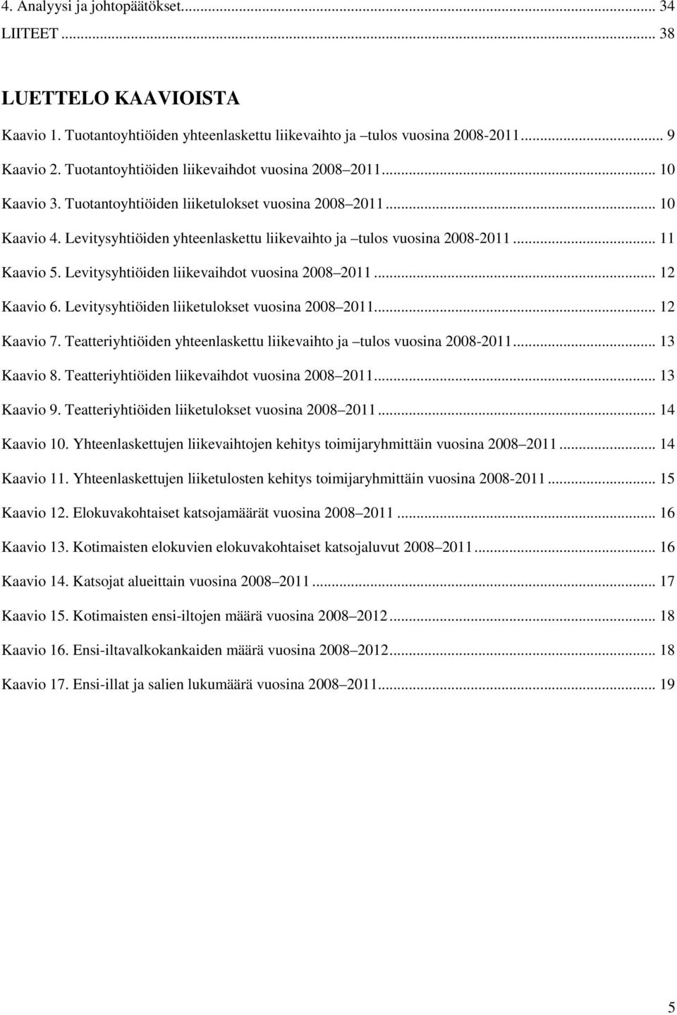 Levitysyhtiöiden yhteenlaskettu liikevaihto ja tulos vuosina 2008-2011... 11 Kaavio 5. Levitysyhtiöiden liikevaihdot vuosina 2008 2011... 12 Kaavio 6. Levitysyhtiöiden liiketulokset vuosina 2008 2011.