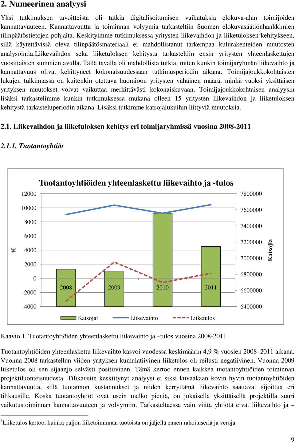 Keskityimme tutkimuksessa yritysten liikevaihdon ja liiketuloksen 3 kehitykseen, sillä käytettävissä oleva tilinpäätösmateriaali ei mahdollistanut tarkempaa kulurakenteiden muutosten analysointia.