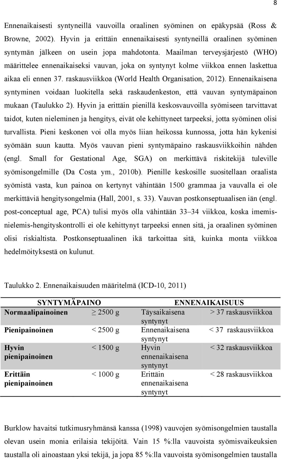 Maailman terveysjärjestö (WHO) määrittelee ennenaikaiseksi vauvan, joka on syntynyt kolme viikkoa ennen laskettua aikaa eli ennen 37. raskausviikkoa (World Health Organisation, 2012).