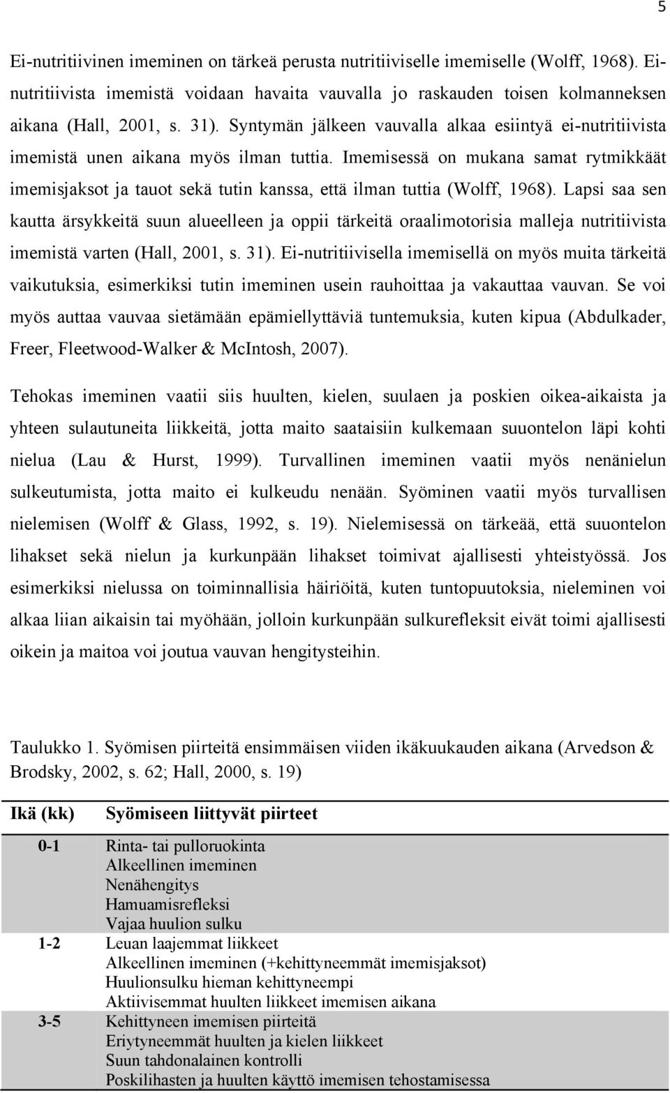 Imemisessä on mukana samat rytmikkäät imemisjaksot ja tauot sekä tutin kanssa, että ilman tuttia (Wolff, 1968).