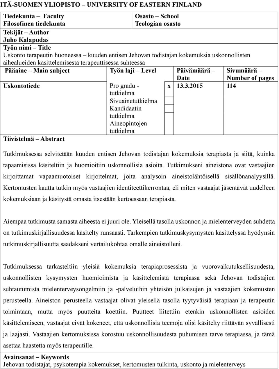 Uskontotiede Pro gradu - x 13.