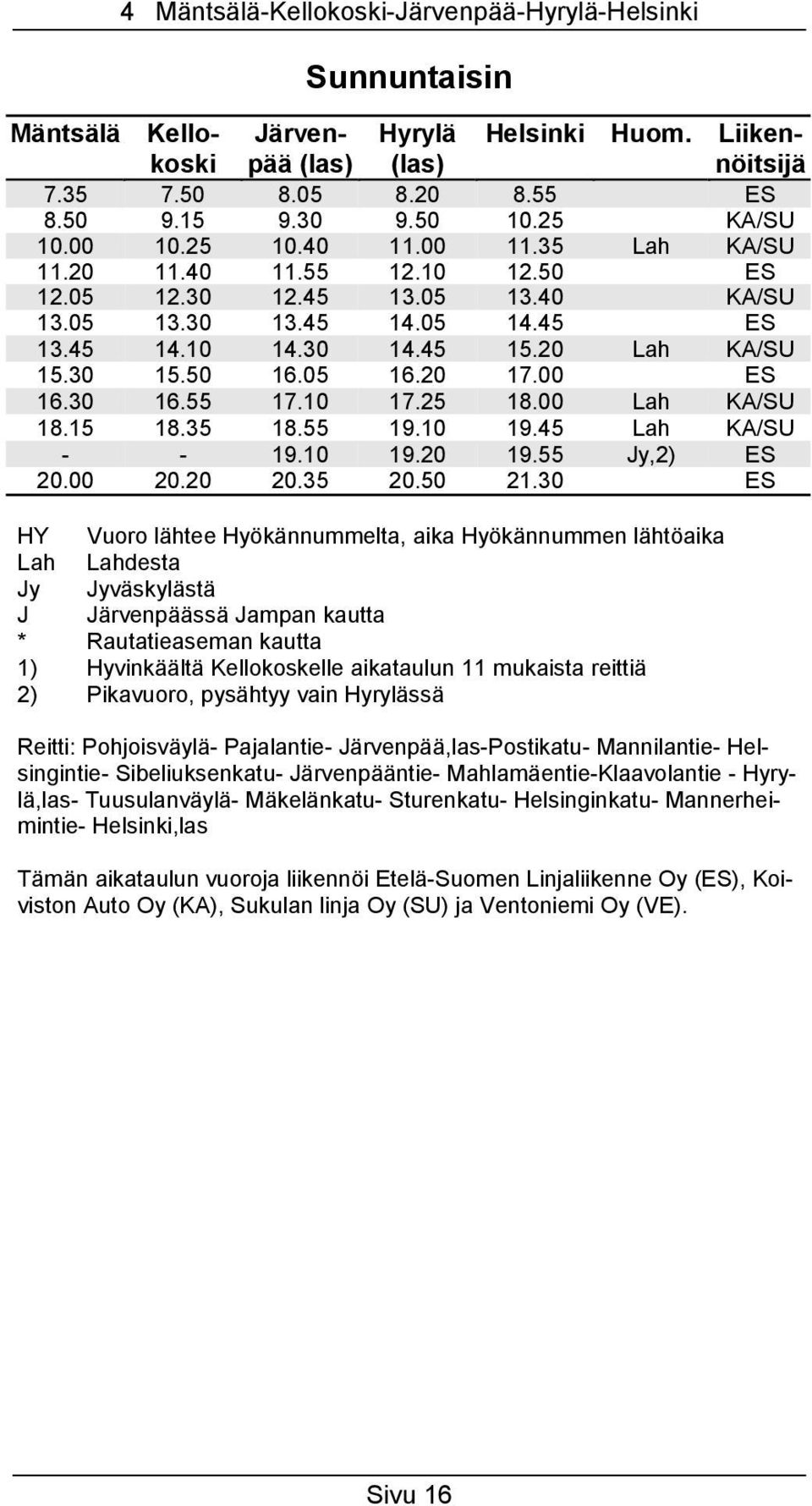 50 16.05 16.20 17.00 ES 16.30 16.55 17.10 17.25 18.00 Lah KA/SU 18.15 18.35 18.55 19.10 19.45 Lah KA/SU - - 19.10 19.20 19.55 Jy,2) ES 20.00 20.20 20.35 20.50 21.
