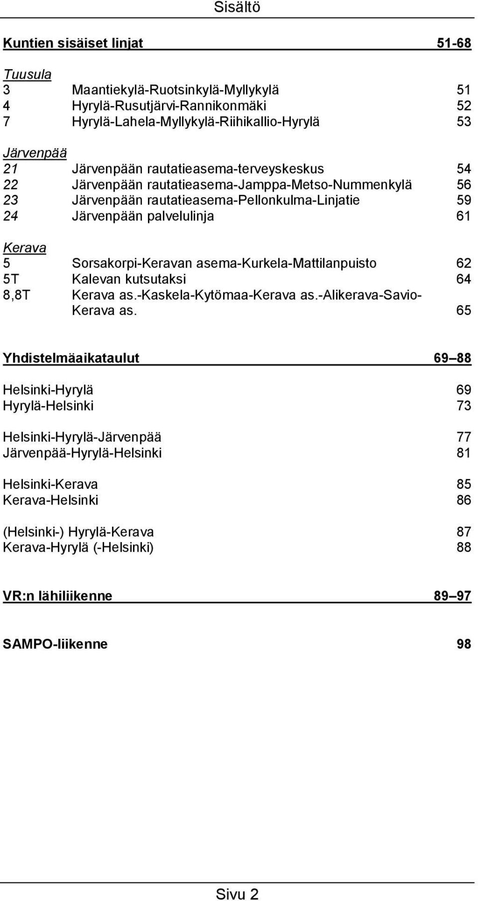asema-kurkela-mattilanpuisto 62 5T Kalevan kutsutaksi 64 8,8T Kerava as.-kaskela-kytömaa-kerava as.-alikerava-savio- Kerava as.
