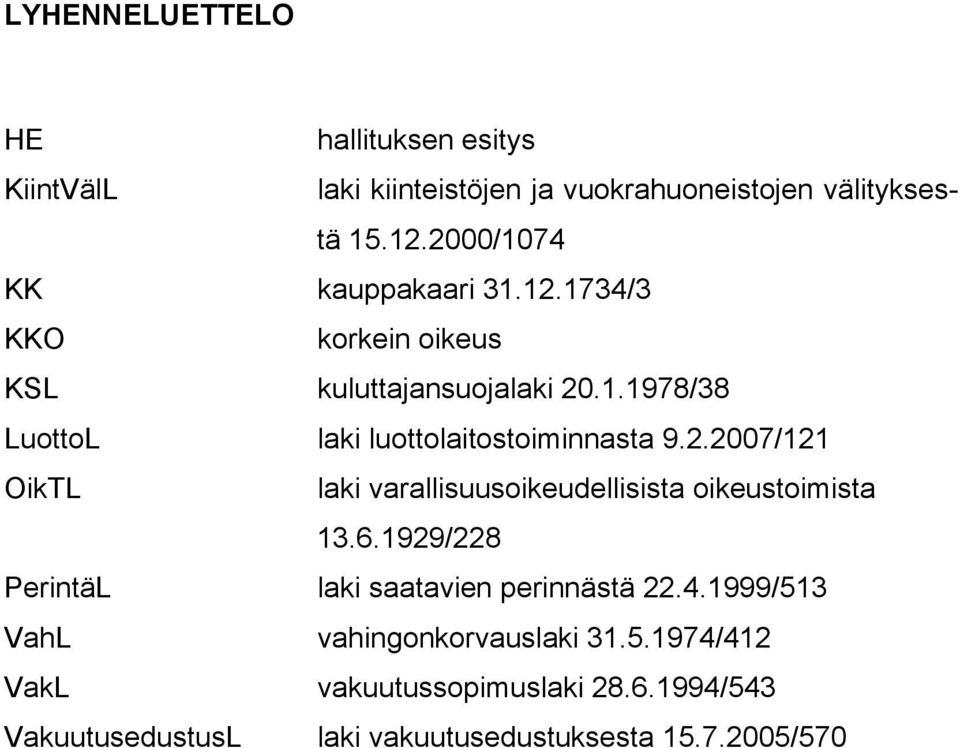 2.2007/121 OikTL laki varallisuusoikeudellisista oikeustoimista 13.6.1929/228 PerintäL laki saatavien perinnästä 22.4.