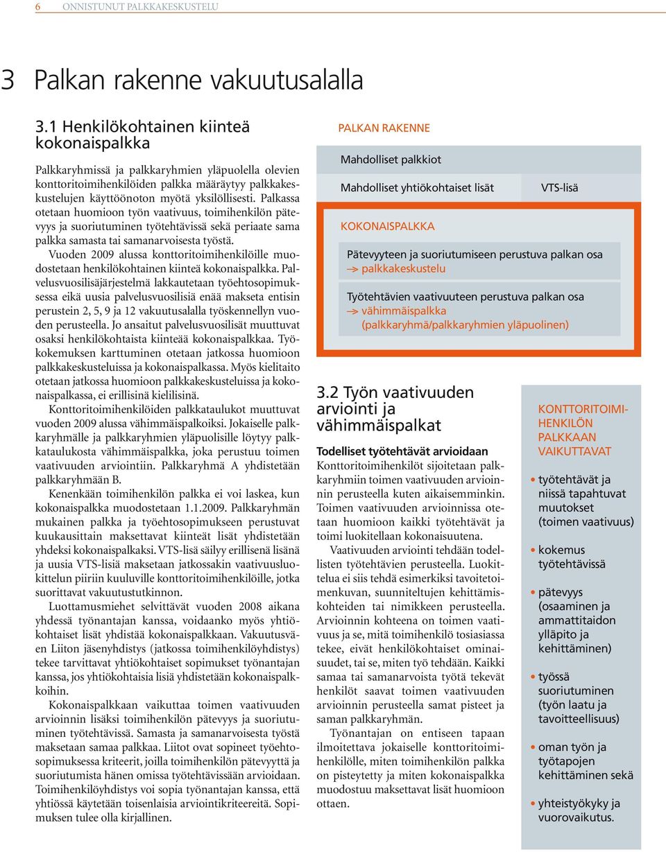 Palkassa otetaan huomioon työn vaativuus, toimihenkilön pätevyys ja suoriutuminen työtehtävissä sekä periaate sama palkka samasta tai samanarvoisesta työstä.