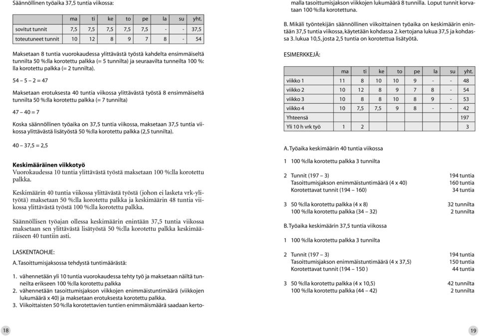 tunnilta) ja seuraavilta tunneilta 100 %: lla korotettu palkka (= 2 tunnilta).