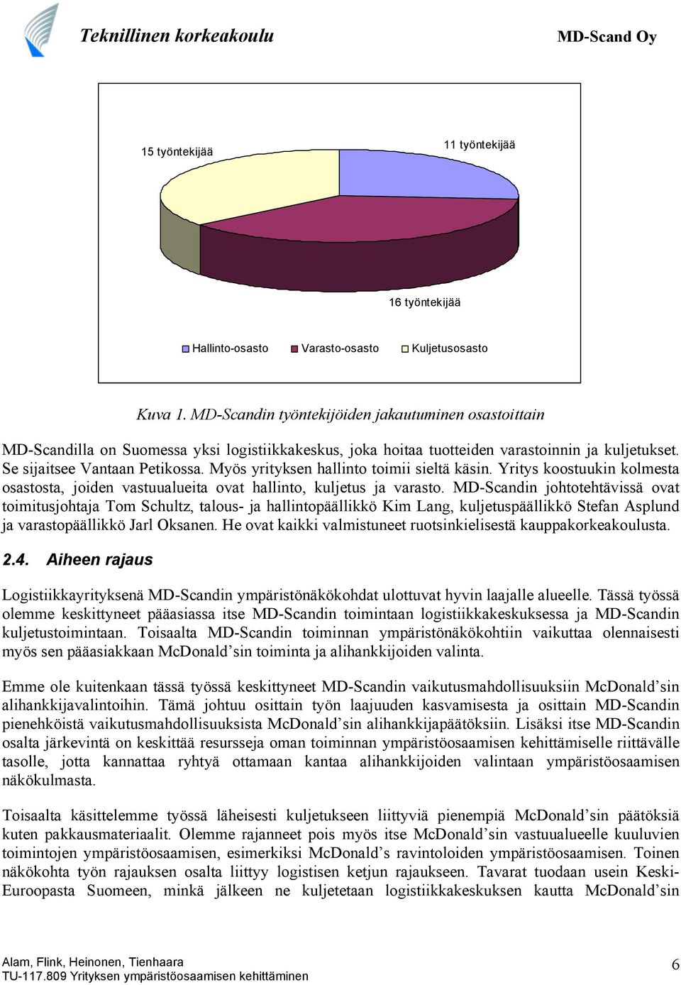 Myös yrityksen hallinto toimii sieltä käsin. Yritys koostuukin kolmesta osastosta, joiden vastuualueita ovat hallinto, kuljetus ja varasto.