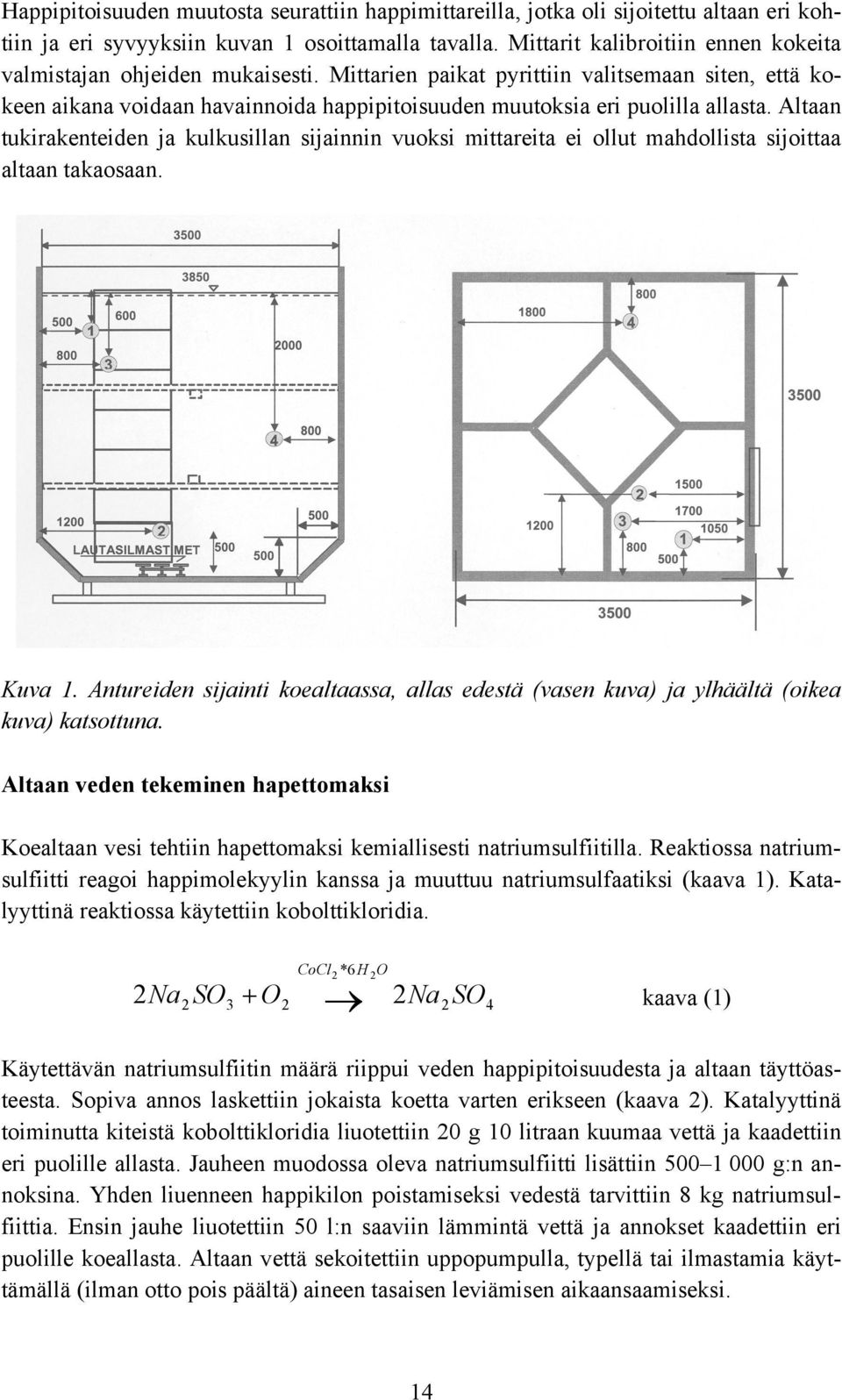 Mittarien paikat pyrittiin valitsemaan siten, että kokeen aikana voidaan havainnoida happipitoisuuden muutoksia eri puolilla allasta.